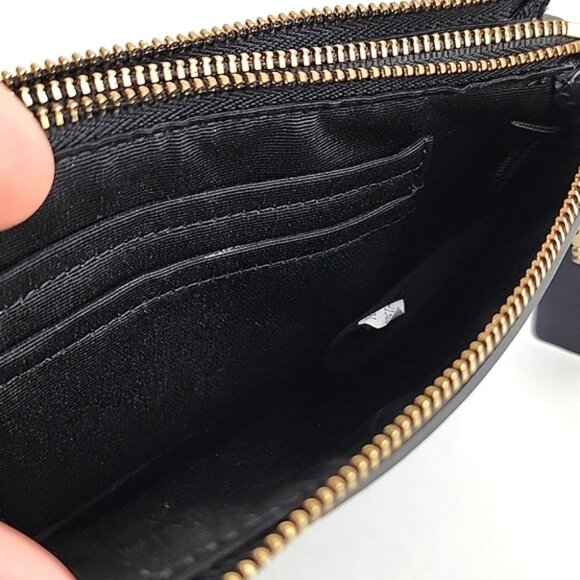 COACH Black Leather Wristlet Wallet Dual Zip Compartment Gold Tone Hardware - Picture 10 of 16